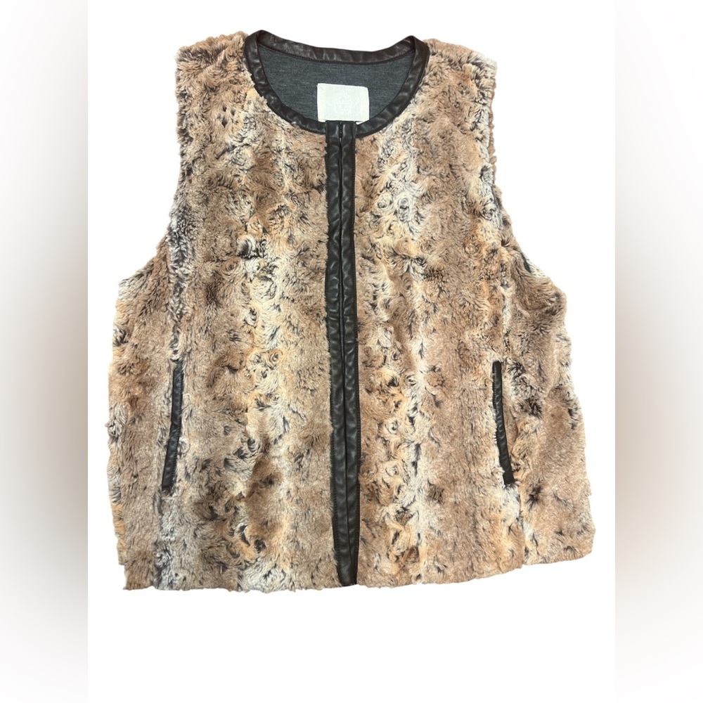 Burning Torch Faux rabbit Fur Vest with brown leather Trim small med large xl OS
